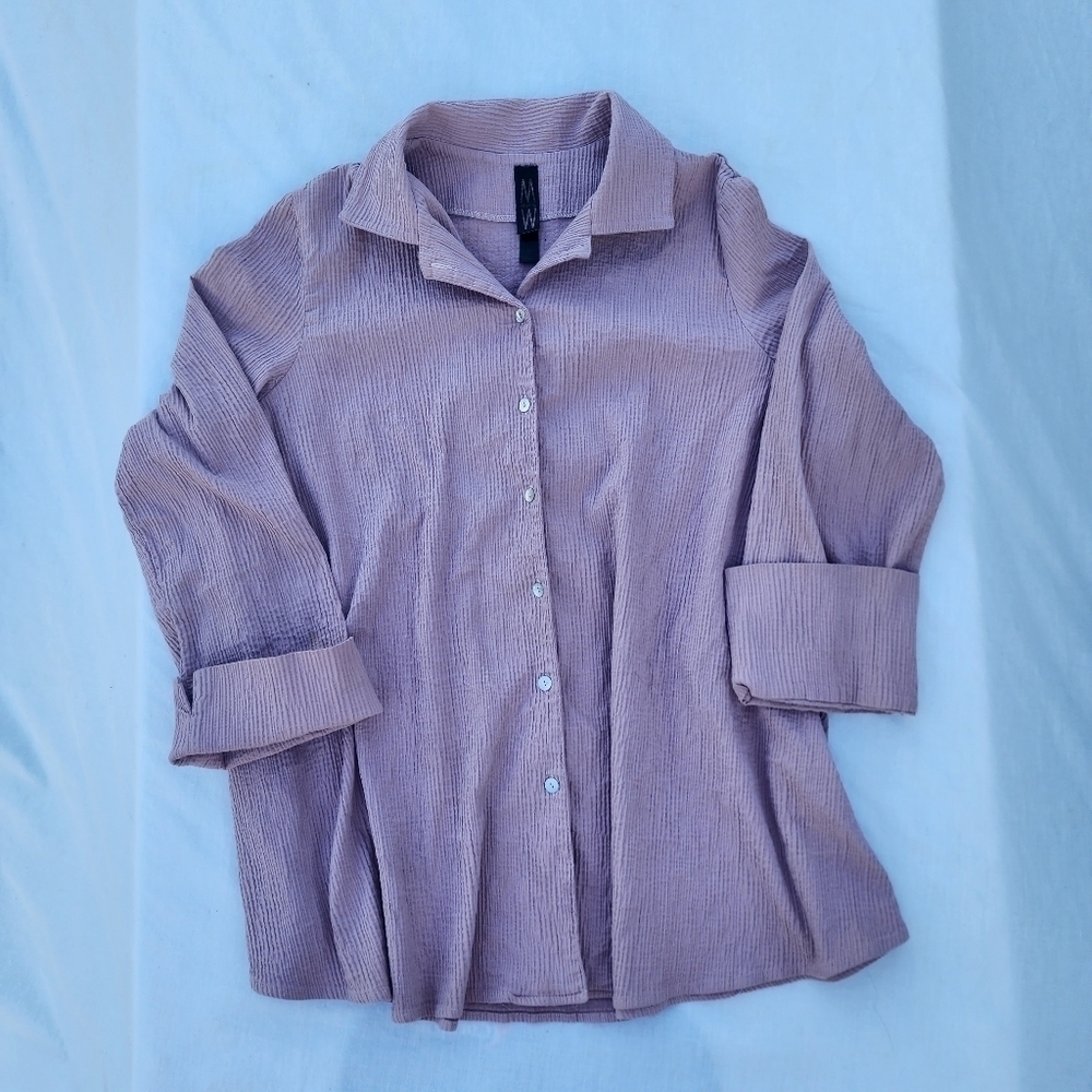 MARLA WYNNE Shirt Size xl Pink Crinkle Stretch Long Sleeve Tunic - Picture 9 of 10